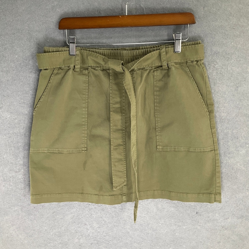 Michael Stars Mini Skirt Womens Sz L Olive Green Tie Waist Utility Pockets‎ Edgy